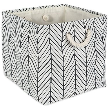 DII Polyester Container with Handles, Herringbone Storage Bin, Small Square, Off White