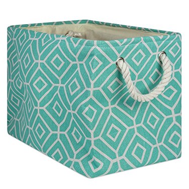 DII Collapsible Polyester Storage Bin, Stained Glass, Aqua, Large Rectangle