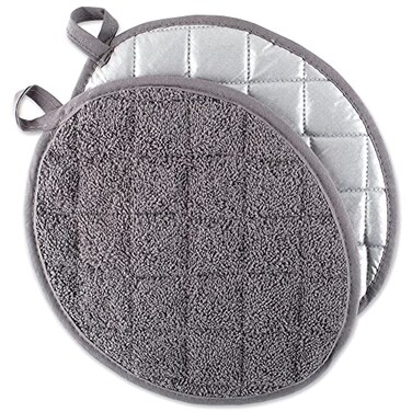 DII Basic Terry Collection Quilted 100% Cotton, Oval Potholder, Gray, 2 Piece
