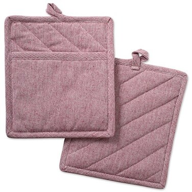 DII 100% Cotton Solid Chambray Kitchen Set, Potholders, Aqua, 2 Piece