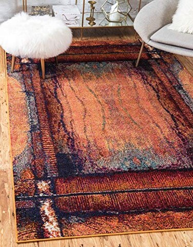 Unique Loom Estrella Collection Rustic, Distressed, Modern, Abstract Area Rug ,5' 0 x 8' 0 Rectangular, Orange/Black