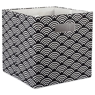 DII Collapsible Hard Sided Bin, Waves, Black, Large