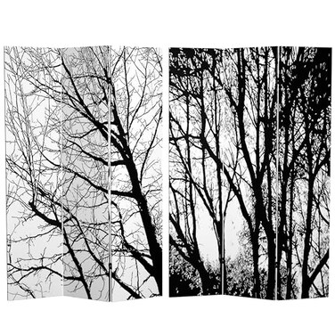 Red Lantern 6 ft. Tall Double Sided Woodland Symphony Room Divider, Trees in Black/White