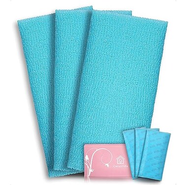 CasaVida Exfoliating Washcloth Back Scrubber, Blue, 3 Pack