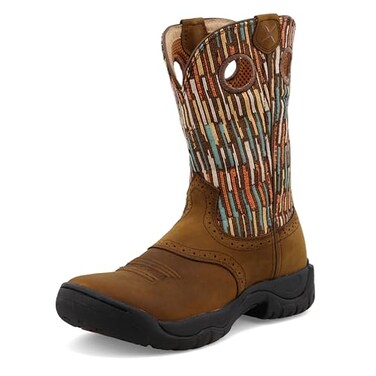 Twisted X Women's 9" Pull On Soft Round Toe All Around Western Work Boot, Brown &amp; Brown Multi, 8 M