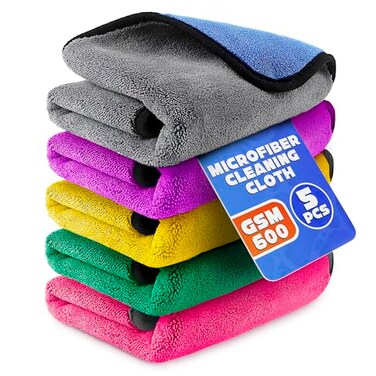 VIKROM 5 Pcs Thick Microfiber Cleaning Cloth 600 GSM, Double Sided Towels