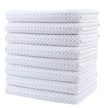 POLYTE 380 GSM Microfiber Waffle Kitchen Dish Tea Towel, 16x28 in, 8 Pack