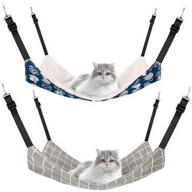 Jetec 2 Pack Cat Hammock for Cage, Cat and Plaid, L