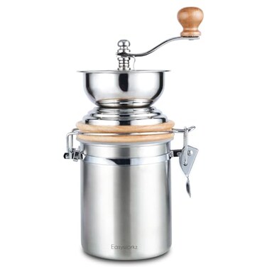 Easyworkz Manual Coffee Grinder - Adjustable Settings, Airtight Canister - Coffee Bean Mill Tool for Kitchen, Hand Crank Coffee Grinder