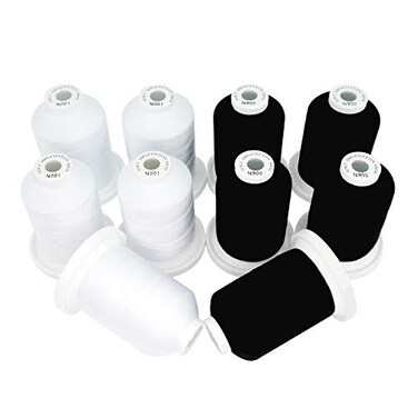 New brothread Multi-Purpose 100% Mercerized Cotton Threads -5 White+5 Black