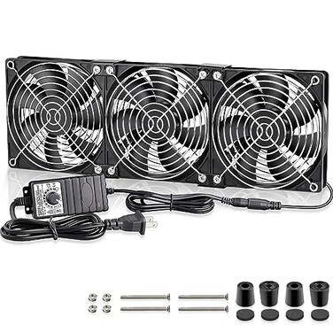 GDSTIME 3 x 120mm Computer Fan with AC Plug Variable Speed 110-120V Powered