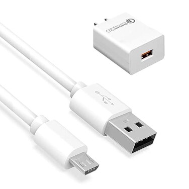 6Ft Long White Micro-USB Charger Cable &amp; AC Block for Old Kindle Devices