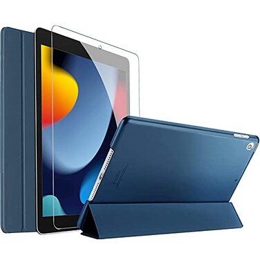 ProCase iPad 10.2 Case 2021 9th Gen/ 2020 8th Gen/ 2019 7th Gen Case with Tempered Glass Screen Protector, Slim Stand Hard Shell Protective Smart Cover for 10.2 &euro; iPad 9th/8th/7th Generation -Navy