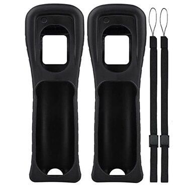 Lactivx 2X Wii Silicone Case Cover with Wrist Strap for Wii Remote Controller (Black)