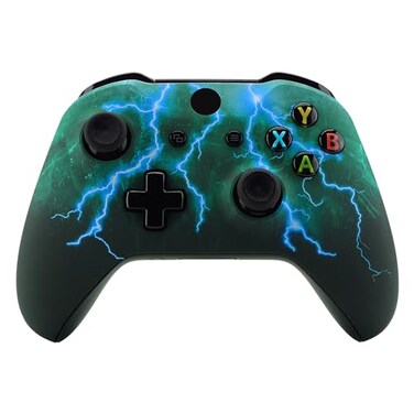 eXtremeRate Green Storm Thunder Patterned Front Housing Shell Case for Xbox One S/X Controller, Soft Touch Replacement Faceplate Cover for Wireless Controller (Model 1708)