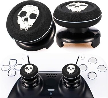 Playrealm FPS Thumbstick Extender &amp; Printing Rubber Silicone Grip Cover 2 Sets for PS5 &amp; PS4 Controller (Ghost)