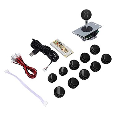 Game Joystick Kit, DIY Parts Delay USB Encoder with 8-Way Joystick and 10 Push Buttons for PC Gaming Projects, Black