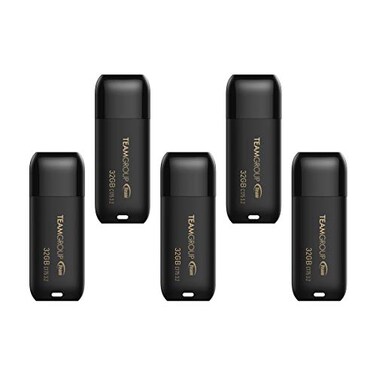 TEAMGROUP C175 32GB 5 Pack USB 3.2 Gen 1 (USB 3.1/3.0) Flash Thumb Drive, External Data Storage Memory Stick Compatible with Computer/Laptop Matte Black TC175332GB21