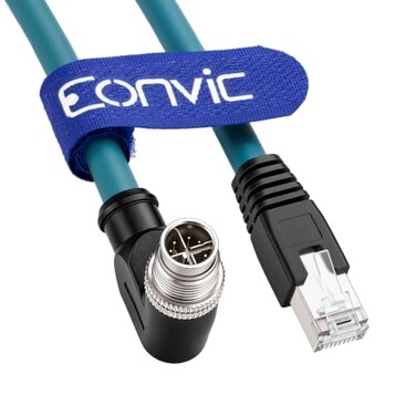 Eonvic Right Angle M12 Ethernet High Flexable Cable X Code 8 Pin Male to RJ45 Cat-7e Network Cable for Cognex Industrial Camera 10M