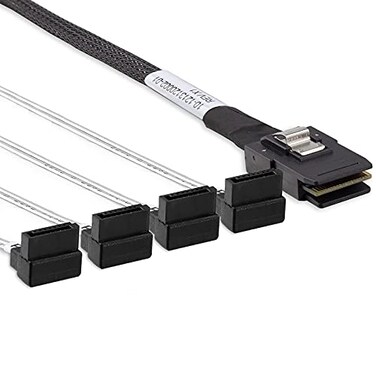 10Gtek MiniSAS SFF-8087 Fan-Out Cable Breakout to 4xSATA, 6Gbps High-Speed Cable for RAID Controllers, Servers &amp; Storage Enclosures, SATA Right Angle, 0.5-m(1.6ft)