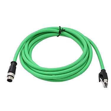 HangTon M12 4 Pin D-Coded Male to RJ45 Ethernet Cat5e Network Cable for Industrial Vision System PoE Automation High Flex Shielded Green 1m