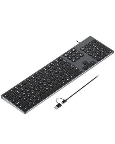 9H Full Size Aluminum USB Wired Keyboard, Slim Computer Keyboard for PC