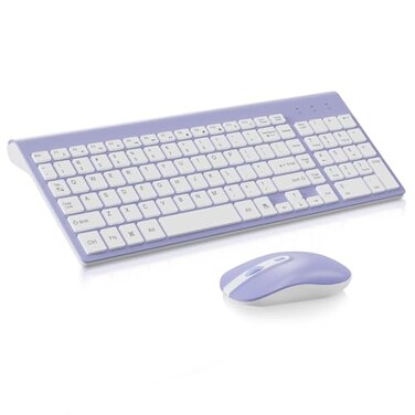cimetech Wireless Keyboard and Mouse Combo - Purple White