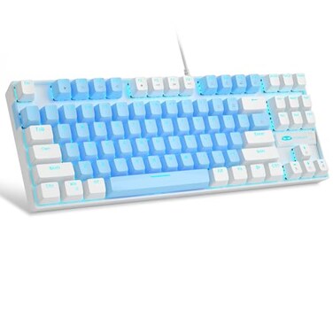 MageGee 75% Mechanical Gaming Keyboard, Blue Switch, LED Blue Backlit, 87 Keys Compact TKL Wired Keyboards for Windows Laptop PC Gamer - Blue/White