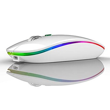 TENMOS Wireless Bluetooth Mouse, LED Silent Rechargeable Mouse-White