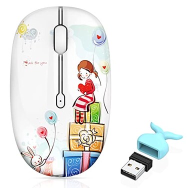 FMOUSE Cute Cartoon Silent Wireless Mouse, Dual Mode Bluetooth &amp; USB 2.4G
