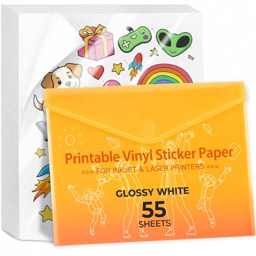 jandjpackaging Jandjpackaging Printable Vinyl Sticker Paper 55 Sheets Glossy