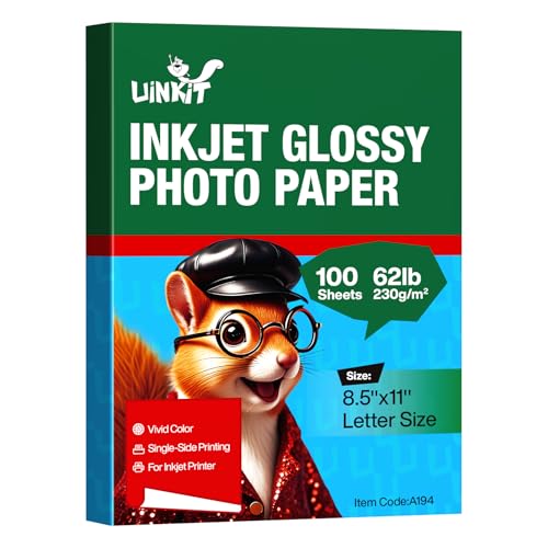 يو إن كيت Uinkit 62lb Thick Glossy Inkjet Photo Paper 8 5x11 100 Sheets 8.5x11