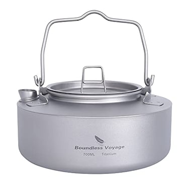 Boundless Voyage Camping 700ml Titanium Kettle with Folding Handle Big Capacity Pot Outdoor Tableware Drinkware Ti3100D