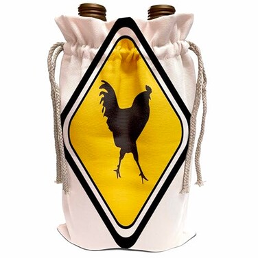 3dRose Caution Chicken Crossing Wine Bag