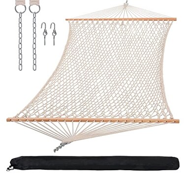 SUNCREAT Traditional Rope Double Hammock, 450 lbs Capacity, Natural