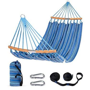 SUNCREAT Hammocks Double Hammock with Curved Spreader Bar, Blue