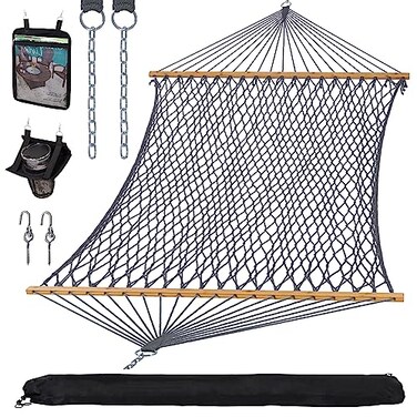 SUNCREAT Polyester Rope Hammock with Strong Spreader bar, Gray