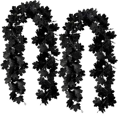 2Pcs Black Maple Leaf Garland Halloween Artificial Fall Leave Vines