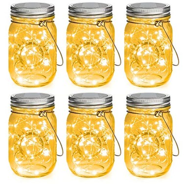 Mlambert Mason Jar Solar Lights -30 LED, 6 Pack Hanging Lantern, Warm White