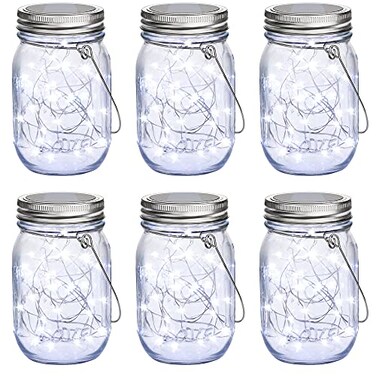 Mlambert Mason Jar Solar Lights -30 LED, 6 Pack Hanging Lantern, Cool White