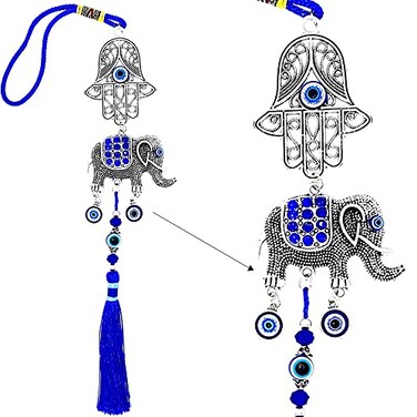 LUCKBOOSTIUM Evil Eye Elephant Hamsa Hand Amulet Pendant, Protection Charm