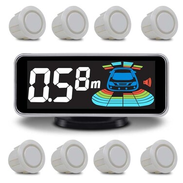 ELSNU Car Parking Sensors Kit Reverse Radar parktronic System Auto Electronics Vehicle Back Assistant Reverse 8 Sensor (White)