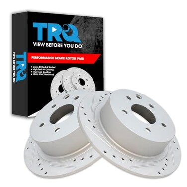 TRQ Performance Rear Brake Rotor Set G Coated Solid Drilled and Slotted