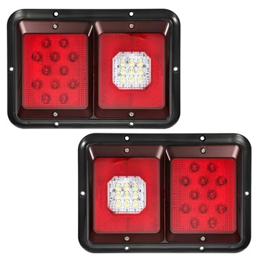 Partsam 2Pcs Double Led Trailer Tail Lights with Horizontal Mount Dual Stop Turn Tail Backup Reverse Lights 33 LED, Surface Mount RV Double Led Taillights, RV Double Led Tail Lights, Black Base