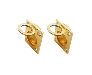 QCAA Solid Brass Flush Ring Pull, 36.5 x45 mm, Polished Brass US3, Made in Taiwan, 2 Pack