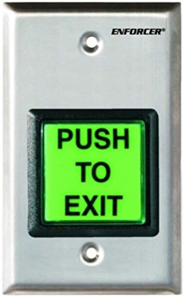 Seco-Larm SD-7202GC-PEQ Enforcer Square Illuminated Pushbutton Request-to-Exit Plate with Large Green Button, Large Illuminated Pushbutton with Caption Push to EXIT, 12/24 VDC, Weatherproof (IP65)