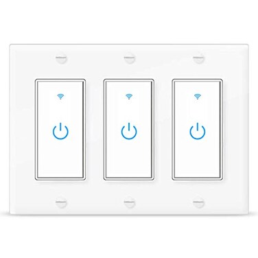 WiF Smart Light Switch 3 Gang Compatible with Alexa and Google Home Neutral Wire Required, APP Control and Timer Schedule, UL Certified,Single Pole