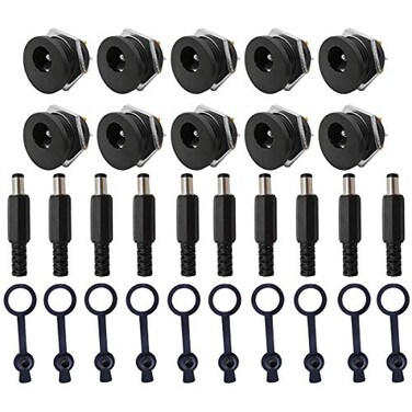 DAOKI 30PCS DC-022 DC Power Jack Socket 5.5x2.1mm Female Panel Mount Connector with Waterproof Cap, DC Male Plug, Screw Nut