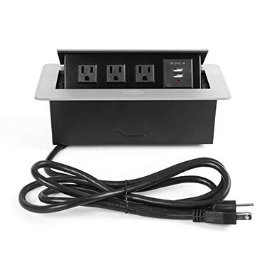 WEBANG Desktop Pop Up Socket with 3 Outlets Receptacle &amp; 2 USB Ports (Connection Box Desktop Pop Up Outlet, Silver)