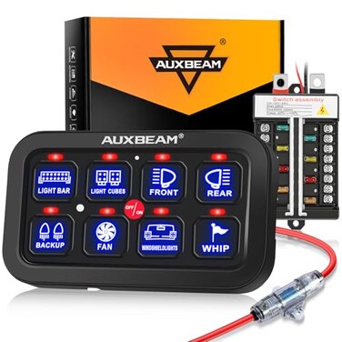 Auxbeam 8 Gang Switch Panel BB80 Universal Circuit Control Relay System Automatic Dimmable LED Switch Control Panel Switch Pod Touch Switch Box for Car Truck Offroad ATV SUV - Blue, 3 Years